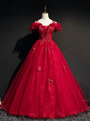 For This Year Biggest Dance Dark Burgundy Ball Gown Tulle Spagehtti Straps Appliques Quinceanera Dresses