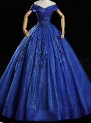 For You Royal Blue Ball Gown Sequins Beading Appliques Quinceanera Dresses