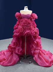 Fuchsia Organza Pearls  Prom Dresses