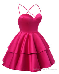 Dusty Rose Satin Homecoming Dress Sweetheart Neck Tiered Short Graduation Dresses