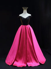 Fuchsia Satin Off the Shoulder Prom Dresses