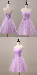 Youthful Lavender Homecoming Dresses, Sweetheart Short Prom Party Dresses, Ruched With Sash Bridesmaid Dresses