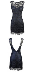 Sheath Bateau Backless Short Navy Blue Lace Mother Of The Bride Dresses