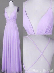 Lavender Chiffon Cross Back V Neckline Prom Gowns Chiffon Fashion Junior Prom Dress