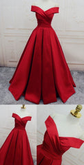 Evening Dresses, A Line Princess Prom Dresses, Long Party Dresses, Off The Shoulder Red Long Satin Party Dresses