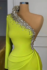 Glamorous One Shoulder Long Sleeves Mermaid Evening Dresses With Beads