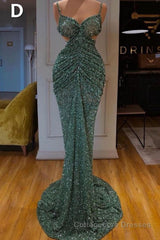 Glitter Off-the-Shoulder Slim Mermaid Prom Party GownsSleeveless Mermaid Evening Gowns