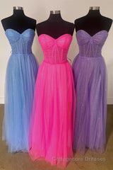 Glitter Sweetheart Sheer Corset A-Line Long Prom Dress