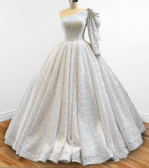 Glitter White Sequined One Shoulder Ball Gown Quinceanera Dress