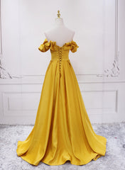 Gold Satin A-line Sweetheart Long Junior Prom Dresses, Floor Length Satin Evening Dresses