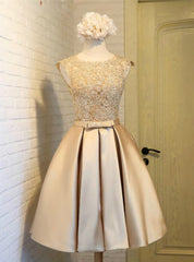 Gold Satin Lace Homecoming Dresses