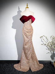 Gold Sequins Off the Shoulder Burgundy Velvet Prom Dresses