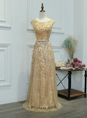 Gold Sequins Tulle Scoop Neck Bridesmaid Dresses