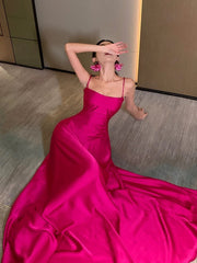 Gorgeous A line Spaghetti Straps Hot Pink Long Evening Dresses Prom Dresses Birthday Outfits