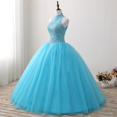 Gorgeous Blue Tulle Ball Gown Lace Top Sweet 16 Dress, Blue Quinceanera Dress