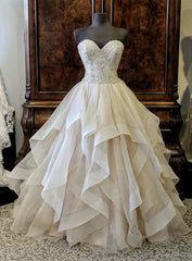 Gorgeous Crystals Beading Sweetheart Organza Layered Wedding Dresses Ball Gown