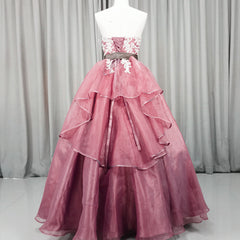 Gorgeous Dark Pink Organza with Lace Formal Gown, Quinceanera Dresses