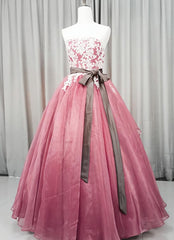 Gorgeous Dark Pink Organza with Lace Formal Gown, Quinceanera Dresses