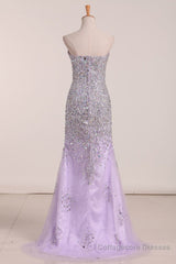 Gorgeous Mermaid Strapless Purple Beaded Long Prom Dresses, Mermaid Purple Beaded Formal Evening Dresses, Purple Ball Gown