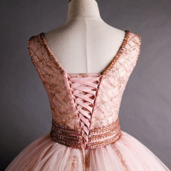 Gorgeous Pink V-neckline Beaded Ball Gown Formal Dresses, Pink Sweet 16 Dresses