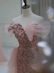 Gorgeous Sheath Off The Shoulder Pink Sequin Long Evening Dress Prom Dresses Birthday Outfits