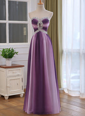 Gradient A-line Sweetheart Wedding Party Dress, Beaded Chiffon Long Prom Dress