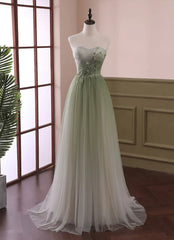 Gradient Light Green Beaded Tulle A-line Party Dresses Long Junior Prom Dresses prom Dresses shops