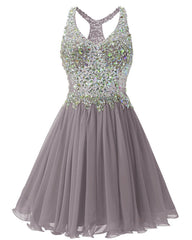 Gray Chiffon Crystal Homecoming Dresses