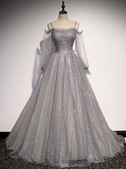 Gray Gray Long Sleeve Sequins Prom Dresses