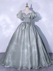 Gray Green Puff Sleeve Quinceanera Dresses