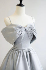 Gray Satin Long Prom Dress, A-Line Spaghetti Straps Evening Graduation Dress