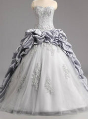 Gray Satin Tulle Ruffles Tiered Quinceanera Dresses For 16 Year Dresses