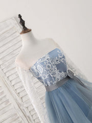 Gray Tulle Lace Short Prom Dress, Gray Tulle Prom Dress