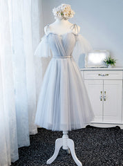 Gray Tulle Straps Short Formal Dresses