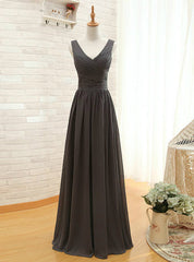 Gray V-neck Chiffon Backless Pleat Bridesmaid Dresses