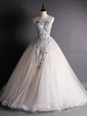 Gray White Tulle Appliques Beading Backless Quinceanera Dresses