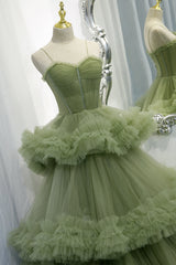 Green A-line Sweetheat Pleated Tulle Prom Dresses