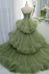 Green A-line Sweetheat Pleated Tulle Prom Dresses