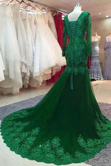 Green Beaded Lace Bride Mothers Evening Gown Long Sleeve