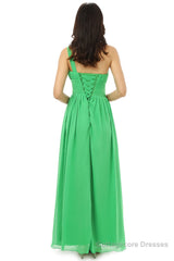 Green One Shoulder Chiffon With Crystal Pleats Bridesmaid Dresses