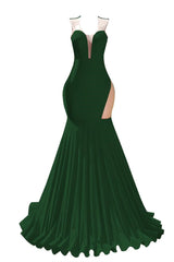 Green Prom Dresses Sexy Mermaid Women Evening Dresses Sleeveless Open Back