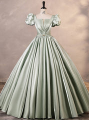 Green Puff Sleeve Pleats Quinceanera Dresses