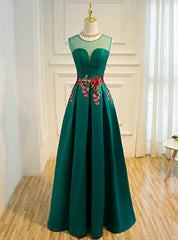 Green Satin Lace Up Floor-length Bridesmaid Dresses