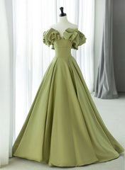 Green Satin Long Off Shoulder Formal Dresses Green Evening Dresses Prom Dresses prom Dresses shops