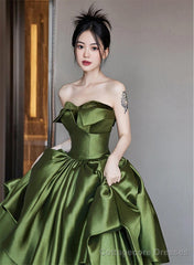 Green Satin Long Off Shoulder Princess Formal Dress, Green Satin Prom Dress