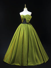 Green Satin Strapless Bow Prom Dresses