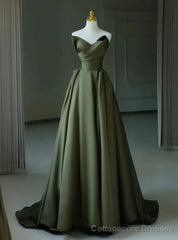 Green Satin Strapless Pleats Prom Dress