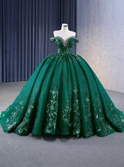 Green Sequins Off the Shoulder Crystal Prom Dresses