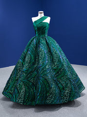 Green Sequins Satin One Shoulder Pleats Prom Dresses