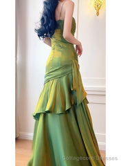 Green Straps Sweetheart Long Evening Dress Party Dress, Green Formal Dress